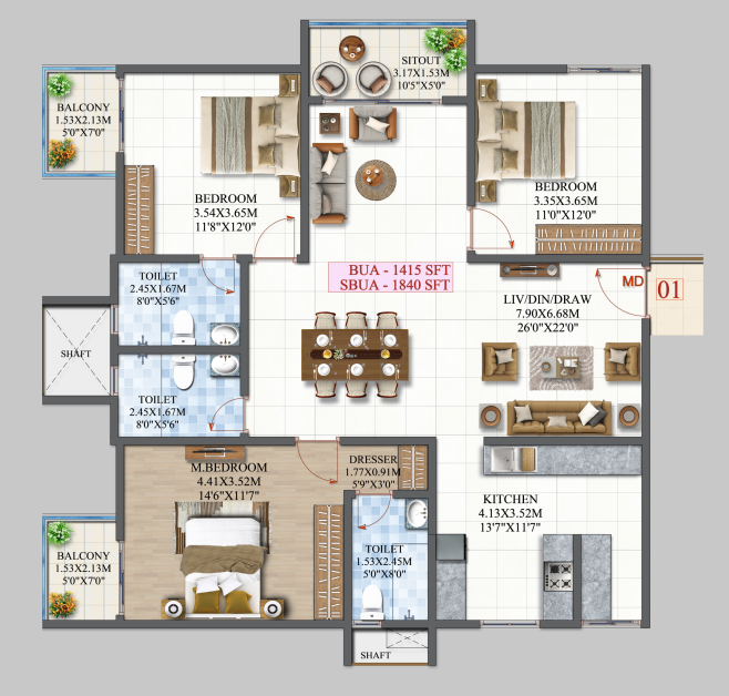 3 BHK Floor Plan